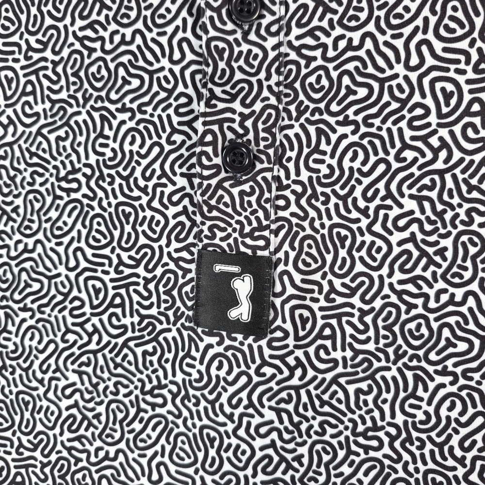 Bogey Bros Mens Golf Polo Shirt XL Black White Maze Print Short Sleeve Button Up - Picture 3 of 8